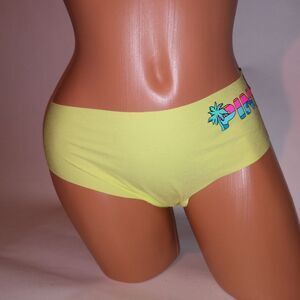 Victoria Secret PINK Panty XXL 2X Cheekster Neon Yellow Logo Seamless No Show Ne
